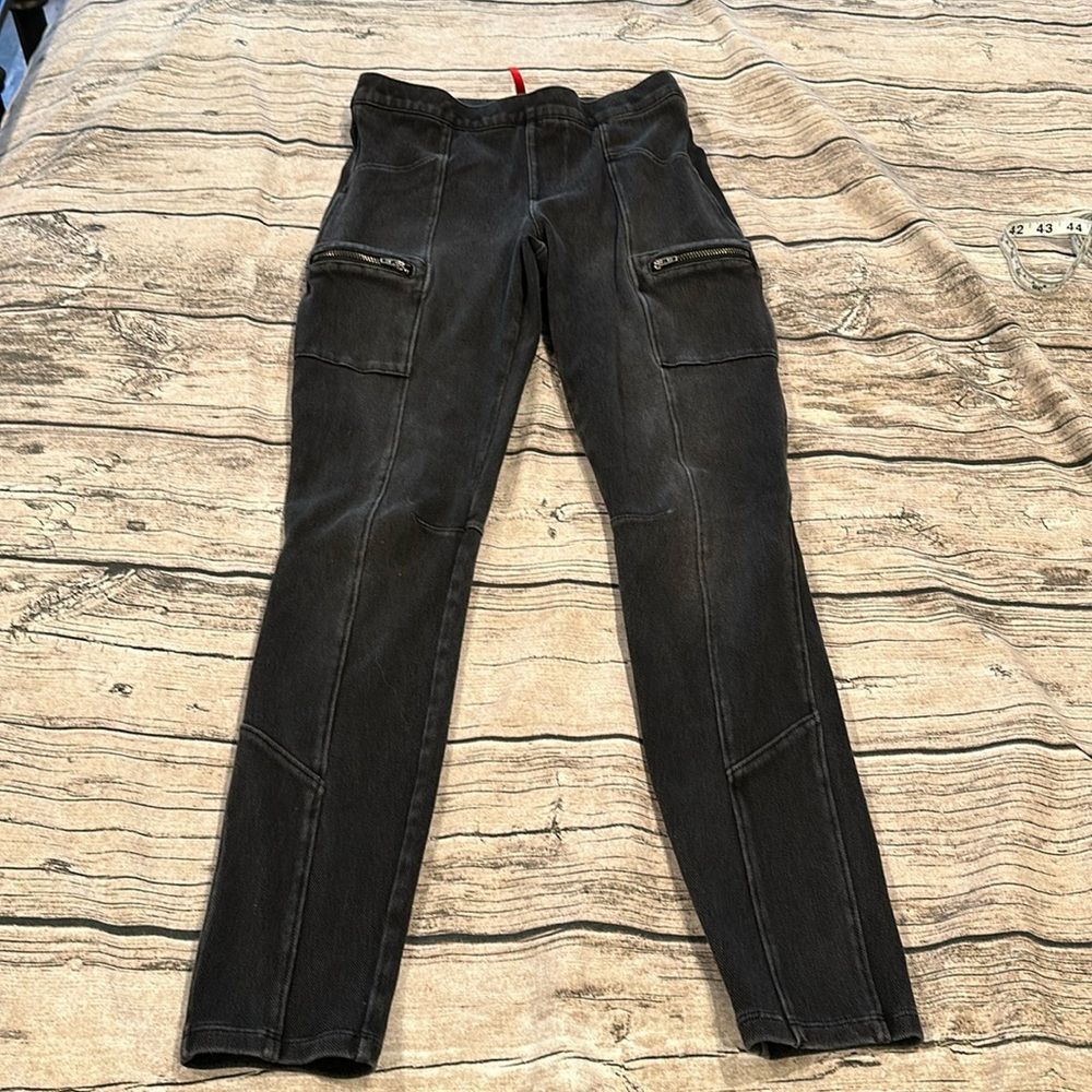 Spanx Pull-On Stretchy Shapewear Cargo Jeans in Washed Black Size Small